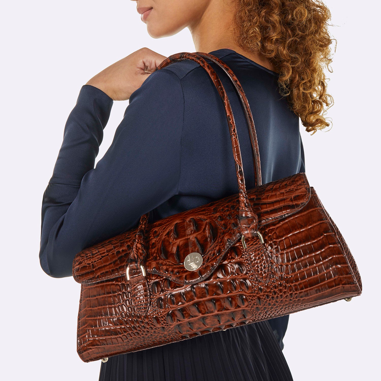 Pecan Melbourne Dayan Satchel Being Worn By Model Over the Shoulder