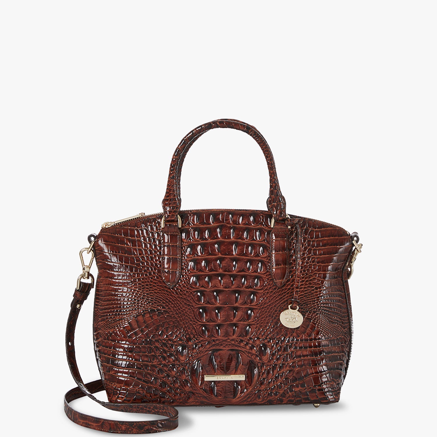 Pecan Melbourne Duxbury Satchel Front View with Strap