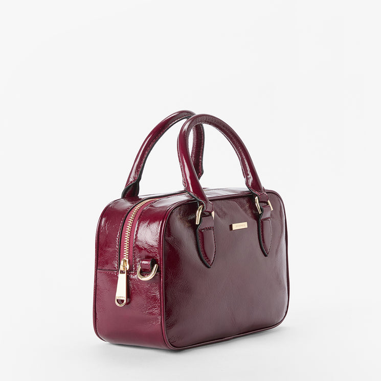 Cherry Lacquer Galloway Mara Satchel Side View 