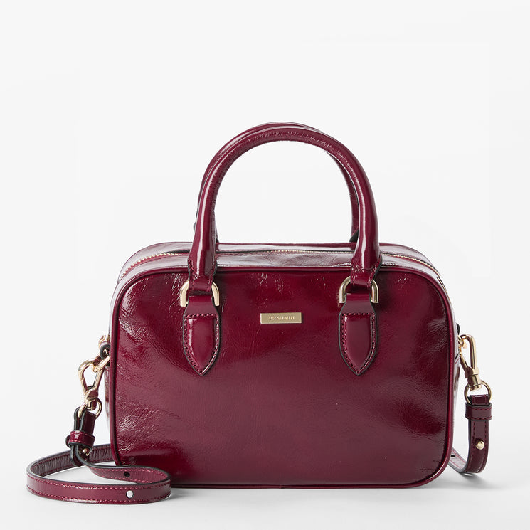 Cherry Lacquer Galloway Mara Satchel Front View With Strap