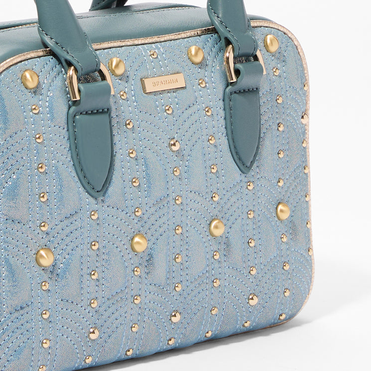 Moonlit Blue Piazza Mara Satchel Front View Detail Shot