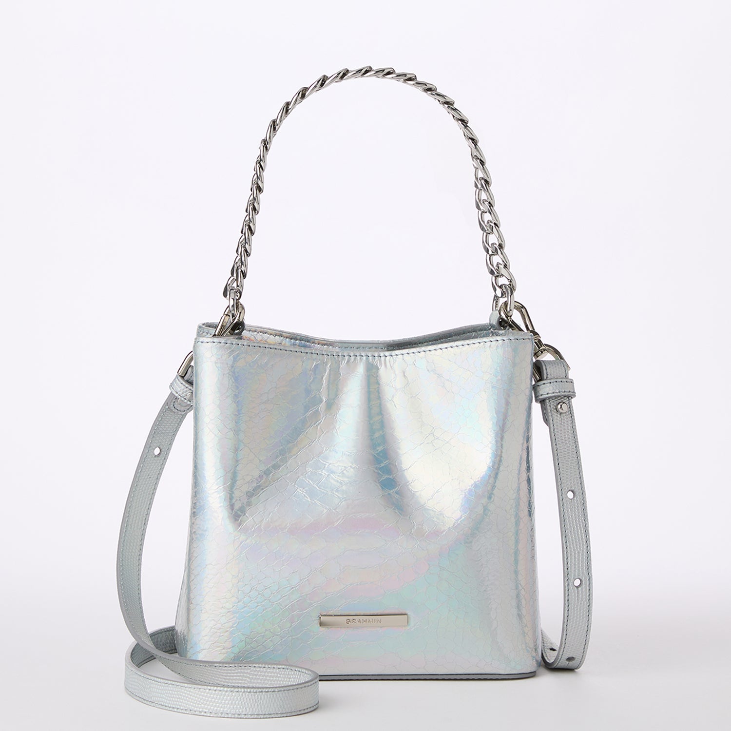 Brahmin Mod Mini Amelia in Silver Silverleaf Women s Leather Bucket Handbag