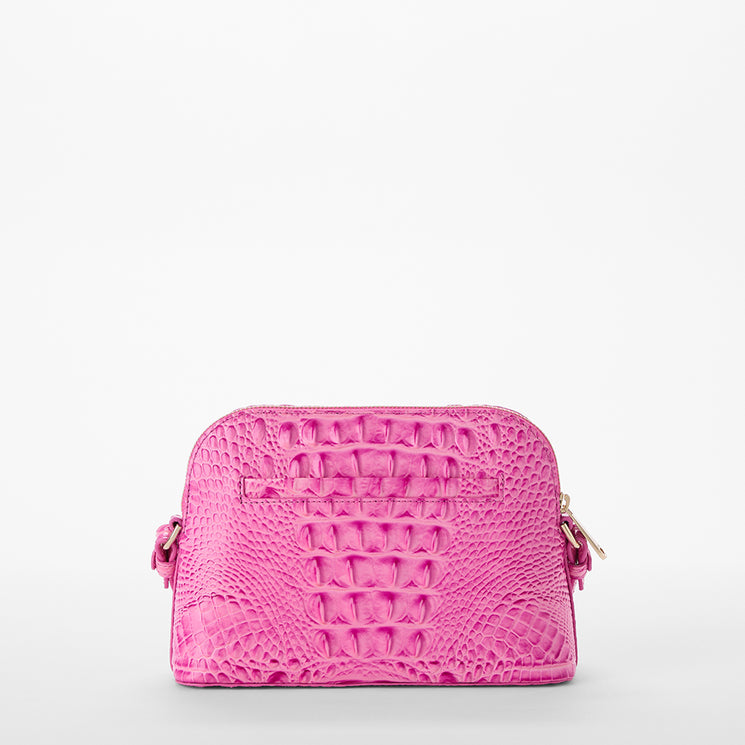 Pink textured handbag on a white background back view