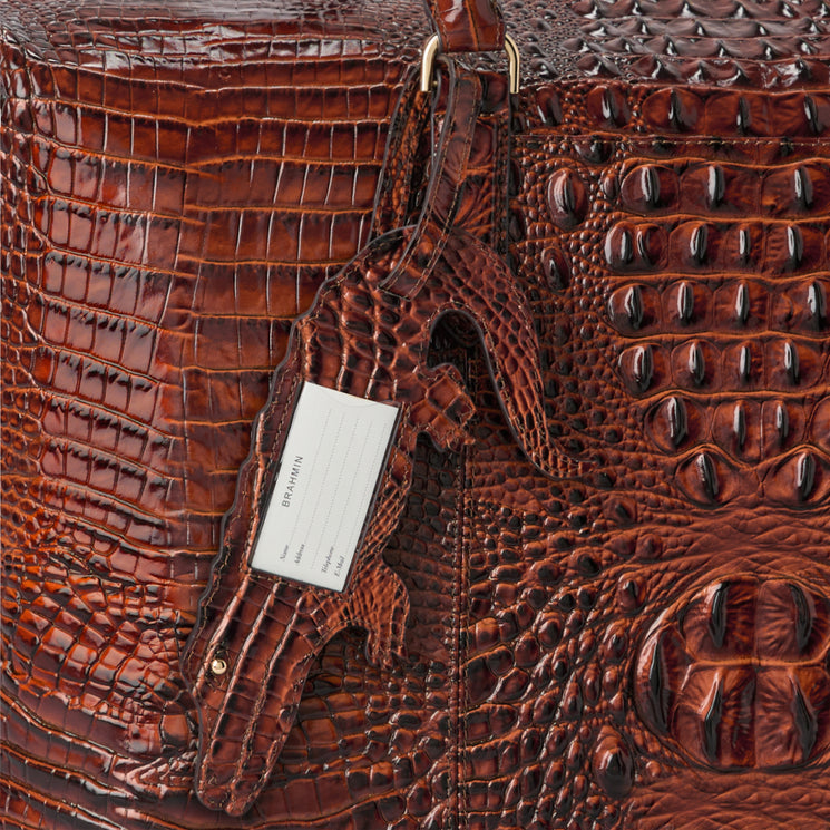 Pecan Melbourne Melika Croc Luggage Tag Front View On Duxbury Weekender