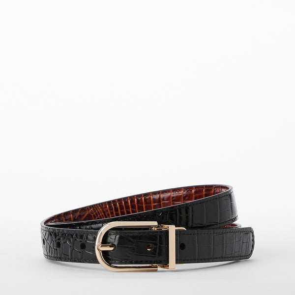 Reversible Belt Small | Black Classic Croc | BRAHMIN