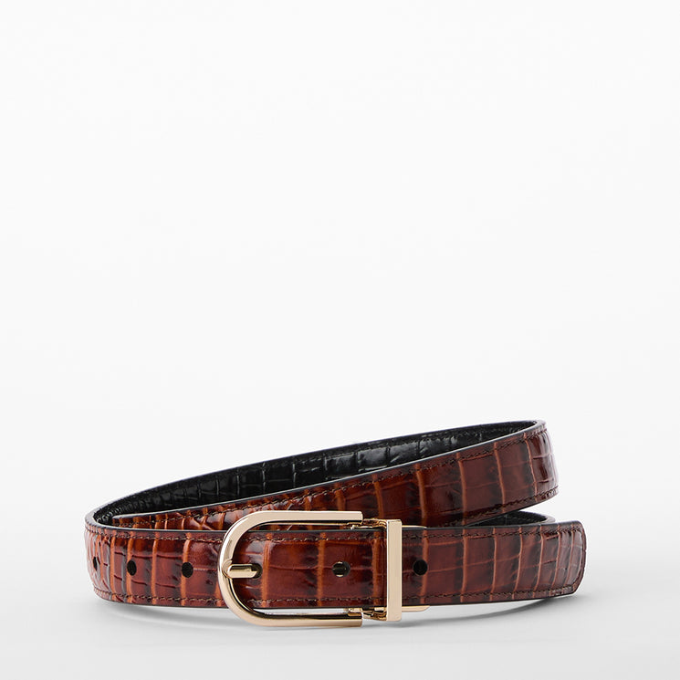 Black Classic Croc Reversible Belt Pecan Front View