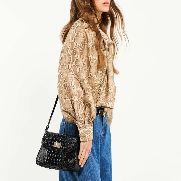 Model Wearing Black Melbourne Gianna On Shoulder As A Crossbody