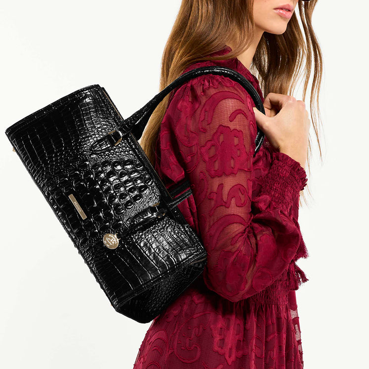 Model Wearing Black Melbourne Sophia Satchel On Shoulder