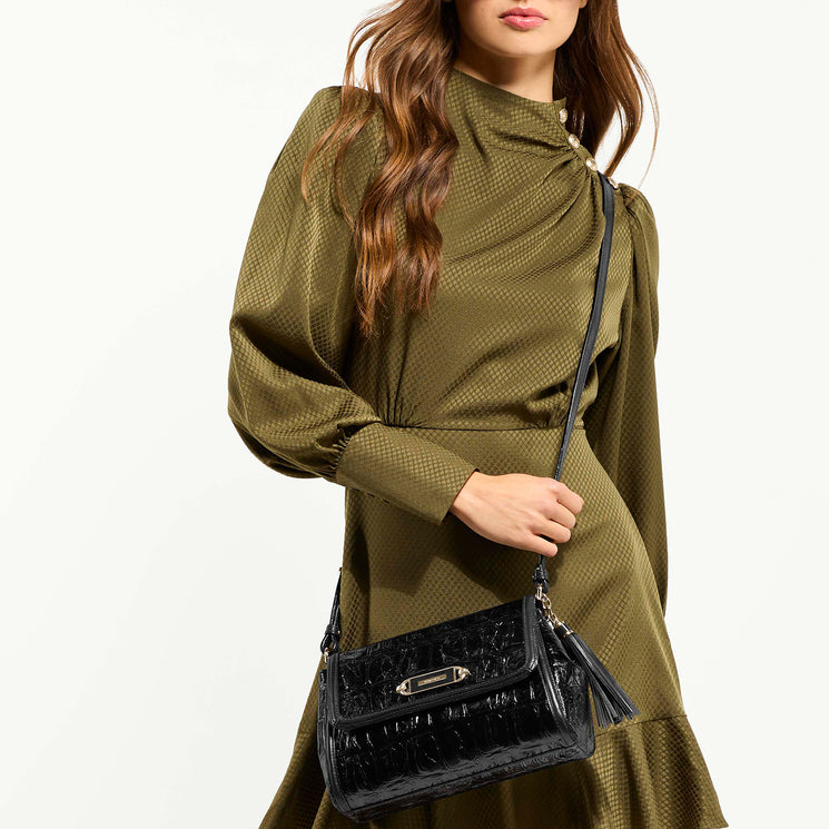 Model Wearing Black Castle View Jenah Aa A Crossbody