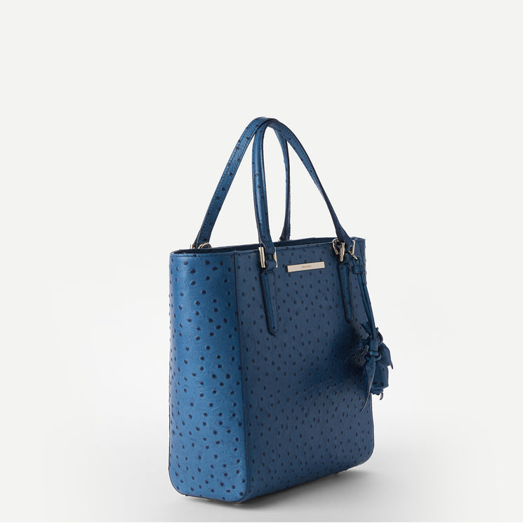 Blue Lady Ostrich Harrison Satchel Side View 