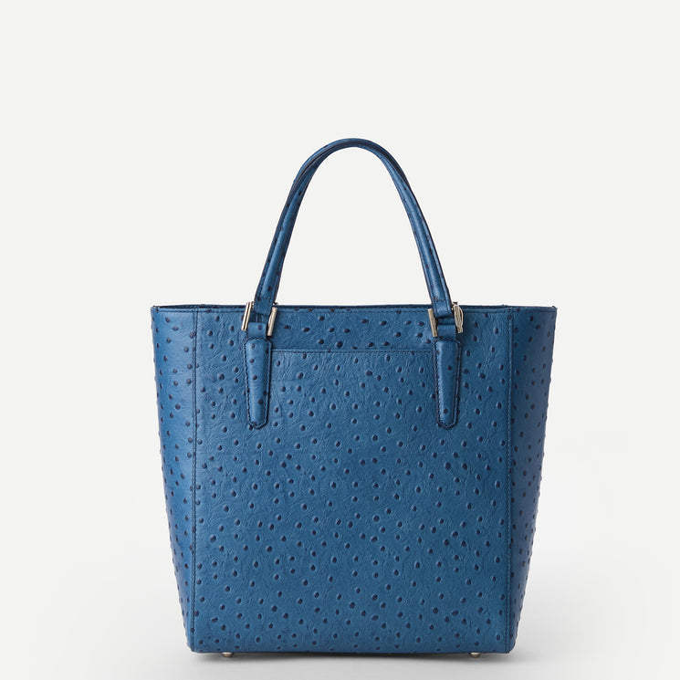 Blue Lady Ostrich Harrison Satchel Front View 