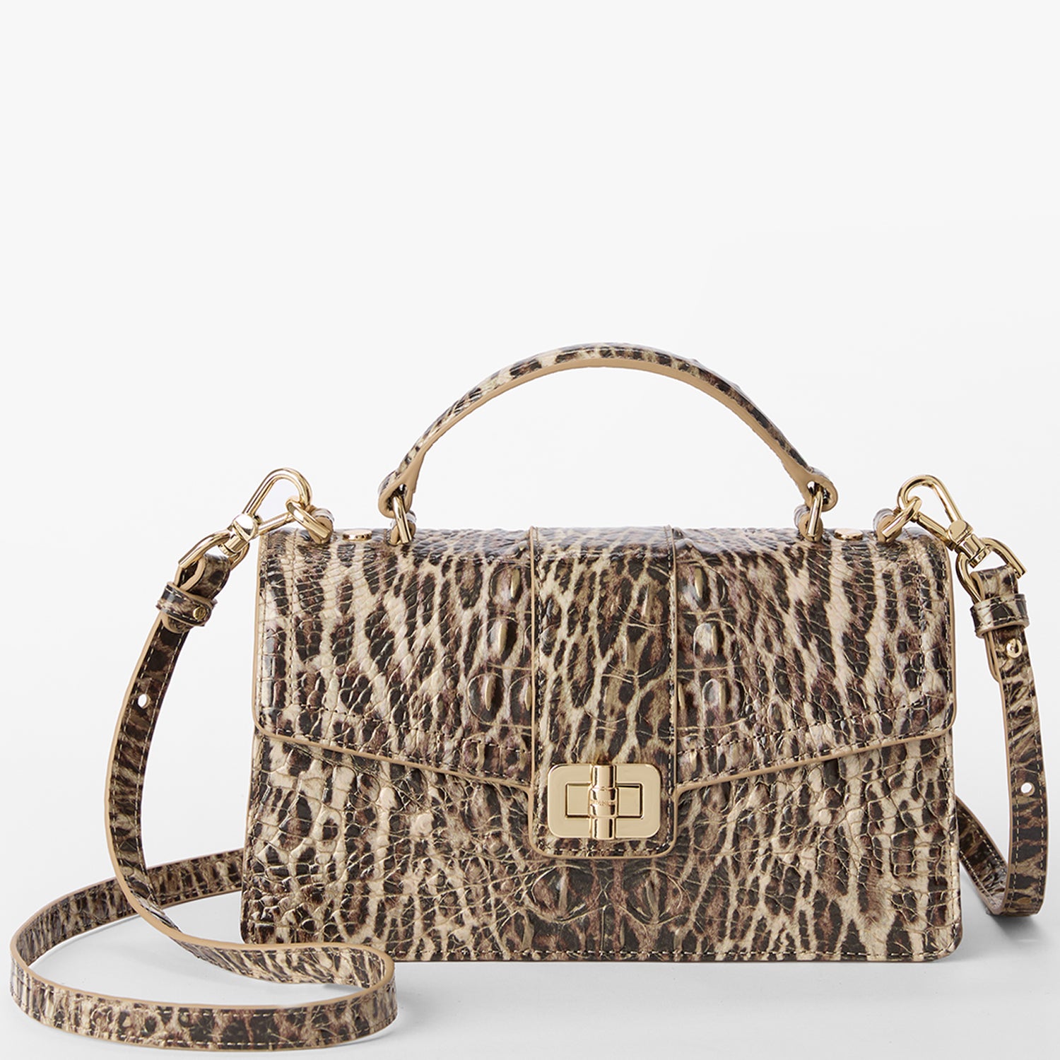 Brahmin Medium Asher tote in Ocelot Melbourne animal print leather with double top handles, front view