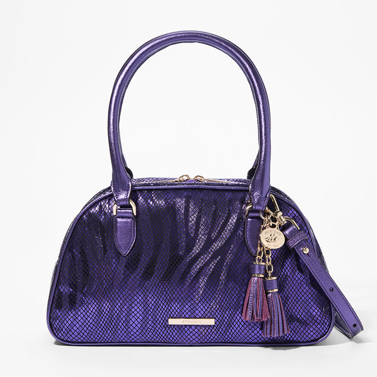 Purple Curio Angie Satchel Front View With Strap
