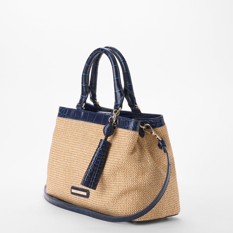 Navy Windswept Small Denise Satchel Side View With Strap