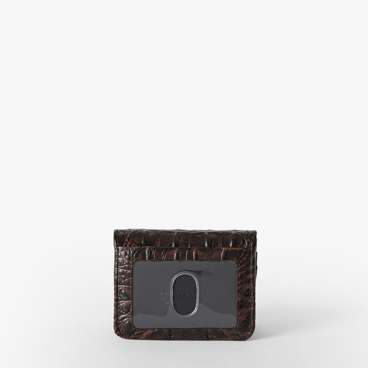 Brown Clementine wallet on a white background. Back view.