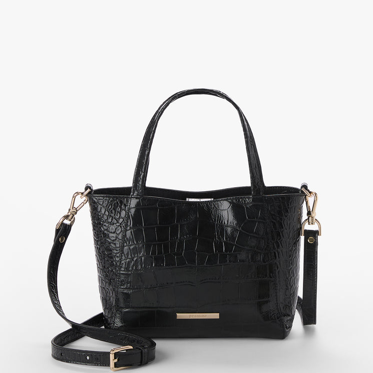 Black Alba Small Mona Tote Front View With Strap