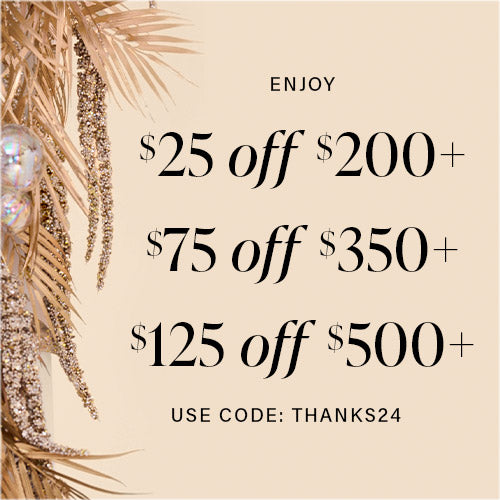 Promotional offer: $25 off $200+, $75 off $350+, and $125 off $500+. Use code THANKS24