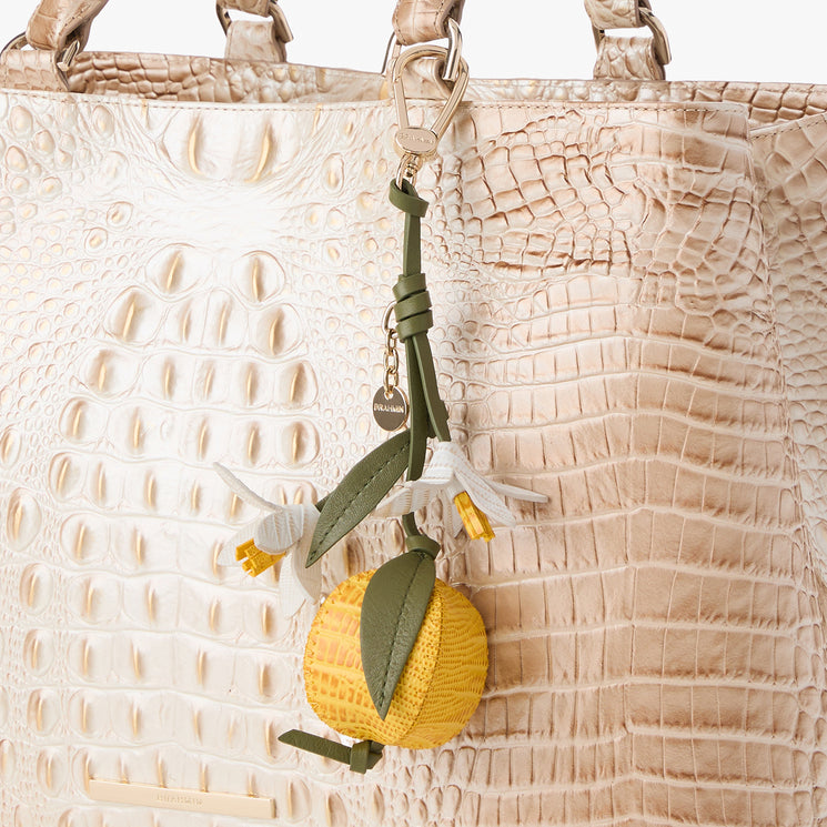 Lemon Charms Lemon Leather Hangoff Front View On Handbag