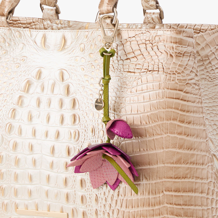 Island Petal Charms Lotus Leather Hangoff Front View On Handbag