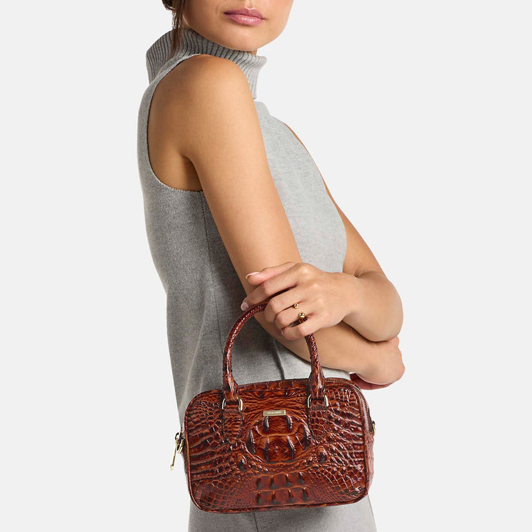 Pecan Melbourne Mara Satchel Being Held By Model