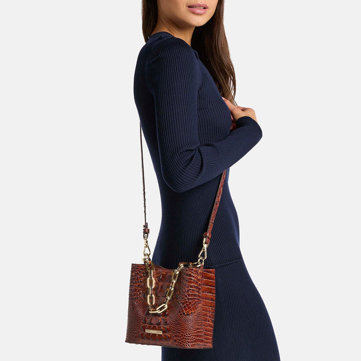 Pecan Melbourne Mini Mod Amelia Crossbody Being Worn by Model