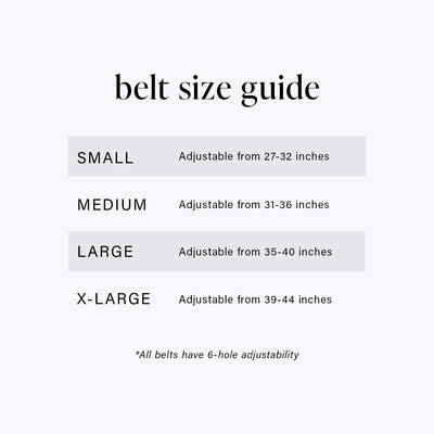 Belt Sizing Guide - Small is adjustable 27-32 inches, Medium is adjustable  31-26 inches, Large is adjustable 35-40 inches and Extra Large is adjustable 39-44 inches 