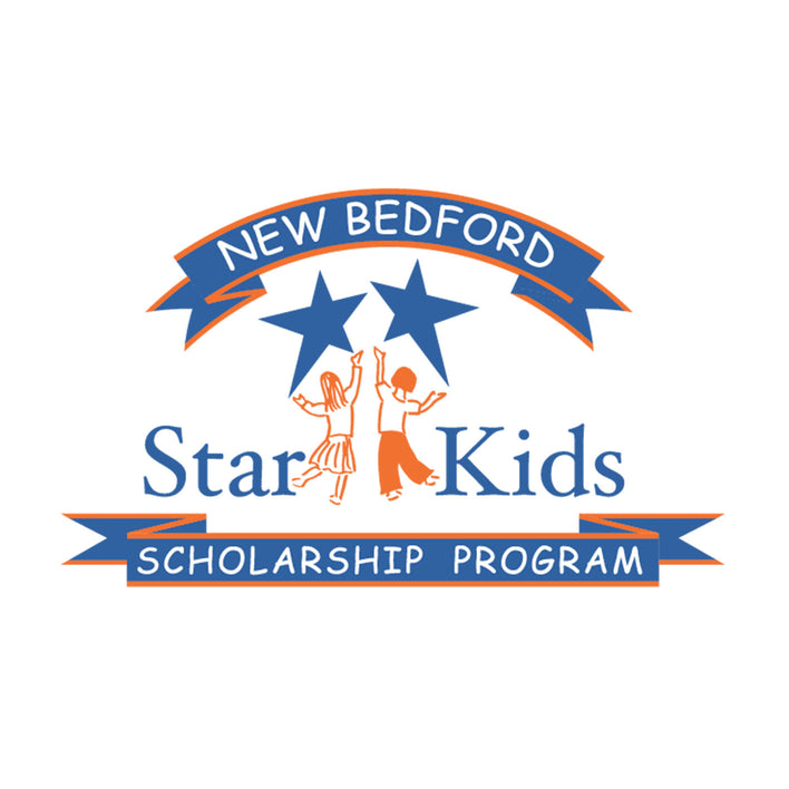 Logo for New Bedford Star Kids Scholarship Program with two children and stars on a white background