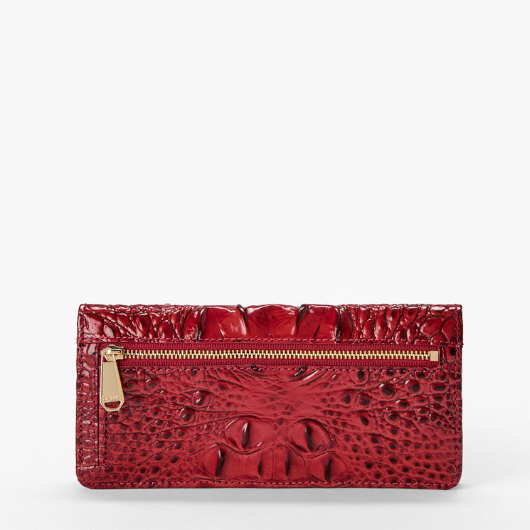 Volcanic Red Melbourne croc textured wallet on a light gray background. Ady Wallet back view.