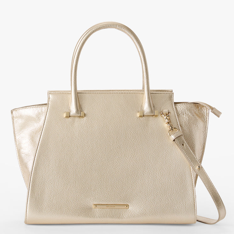 Silver All Over Smooth	Priscilla Satchel Front View With Strap
