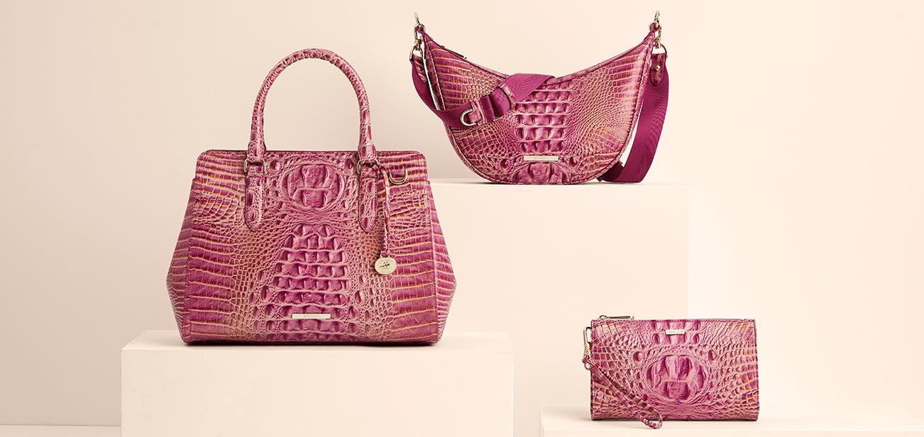 Brahmin Elsa - high quality Sandshell pink croc embossed large bag purse