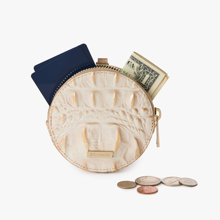 Tan Melbourne Circle Coin Purse Open with Money