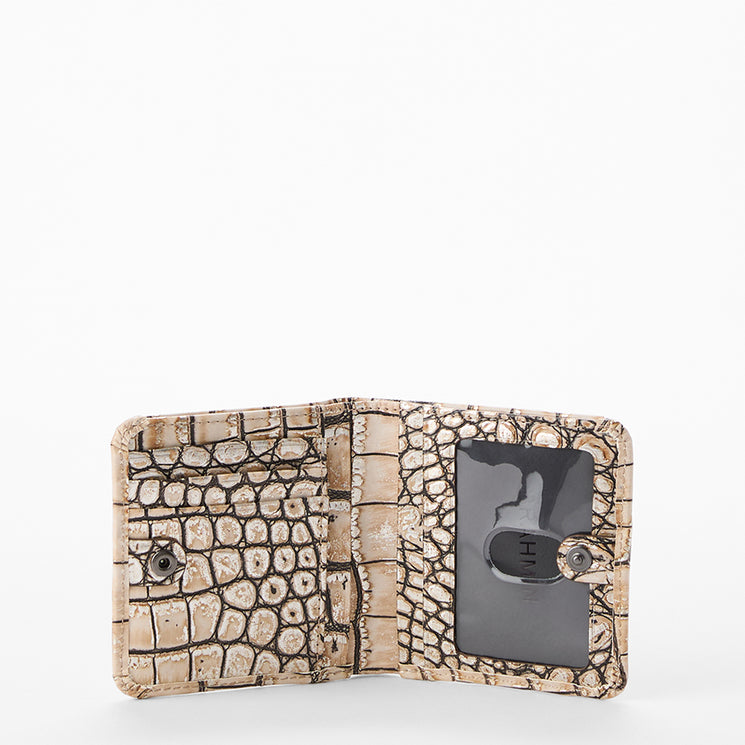 Beige textured cardholder on a white background. Jane open view.