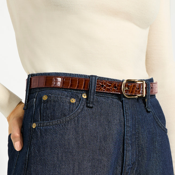 Reversible Belt Contour and Pecan Melbourne On Model