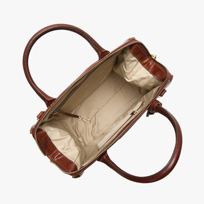 Cognac Topsail Caroline Satchel Open Top View 