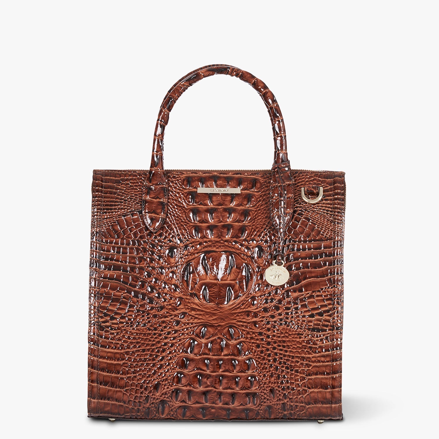 Brahmin Business Croc Embossed Leather Tote Pecan