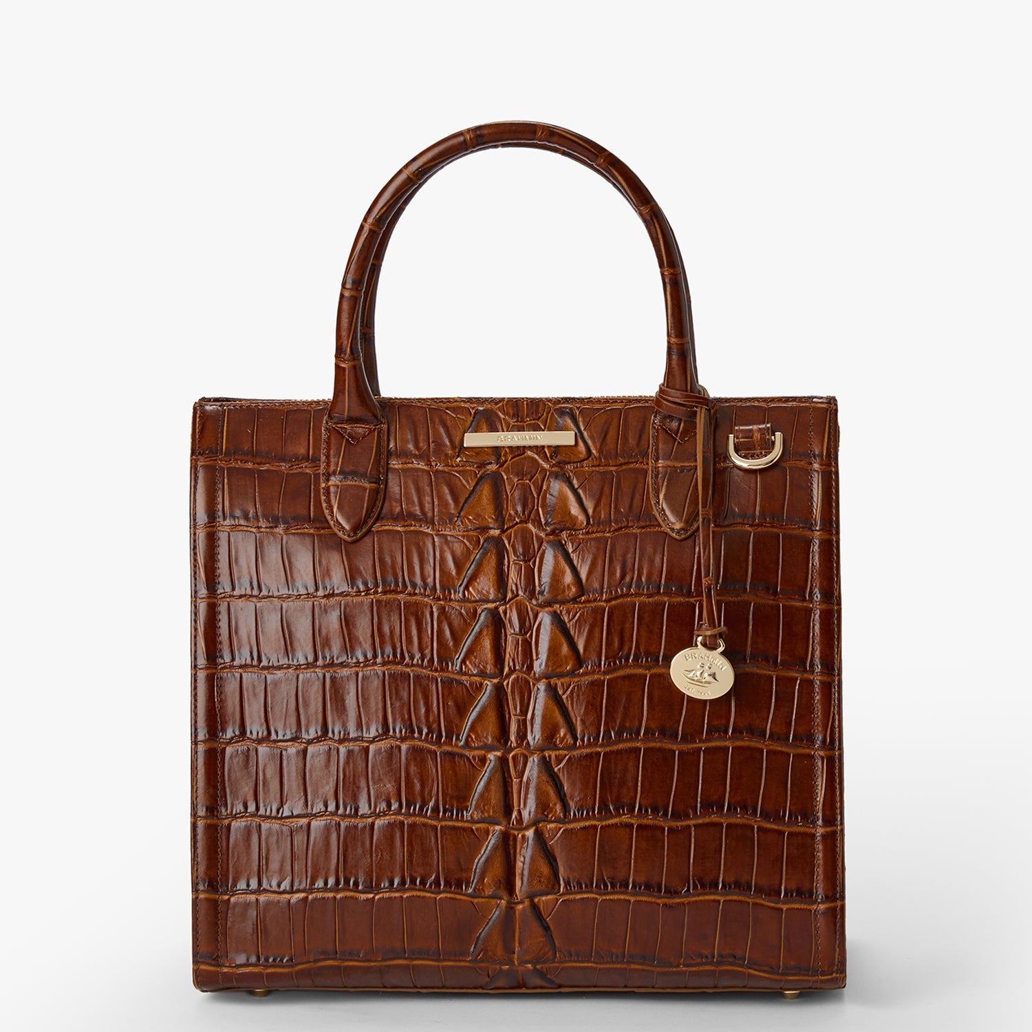 BRAHMIN Brown 2024 Croco Embossed Leather Tote Bag