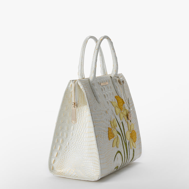 White Sunlit Caroline Satchel Side View