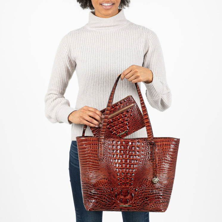 Pecan Melbourne Brooke Tote Being Worn by Model On the Arm
