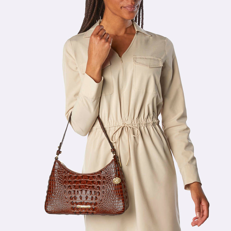 Pecan Melbourne Esme Shoulder Bag Being Worn By Model On the Arm
