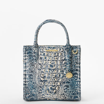 Blue Filigree Melbourne Small Caroline Satchel Front View 
