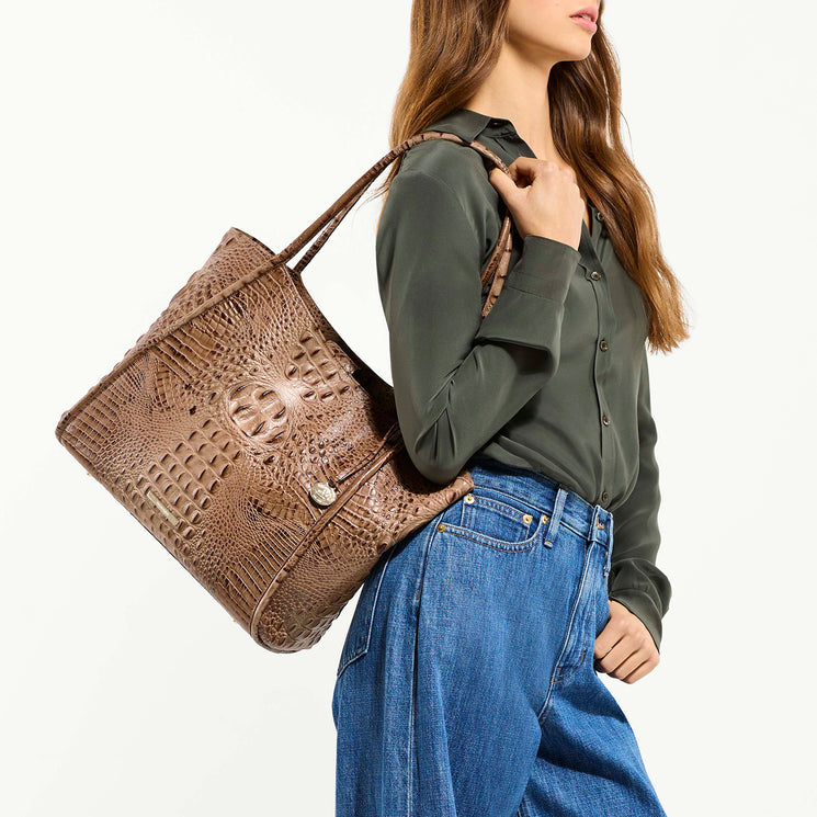 Model Wearing Toffee Alden Road Bailee Tote Bag