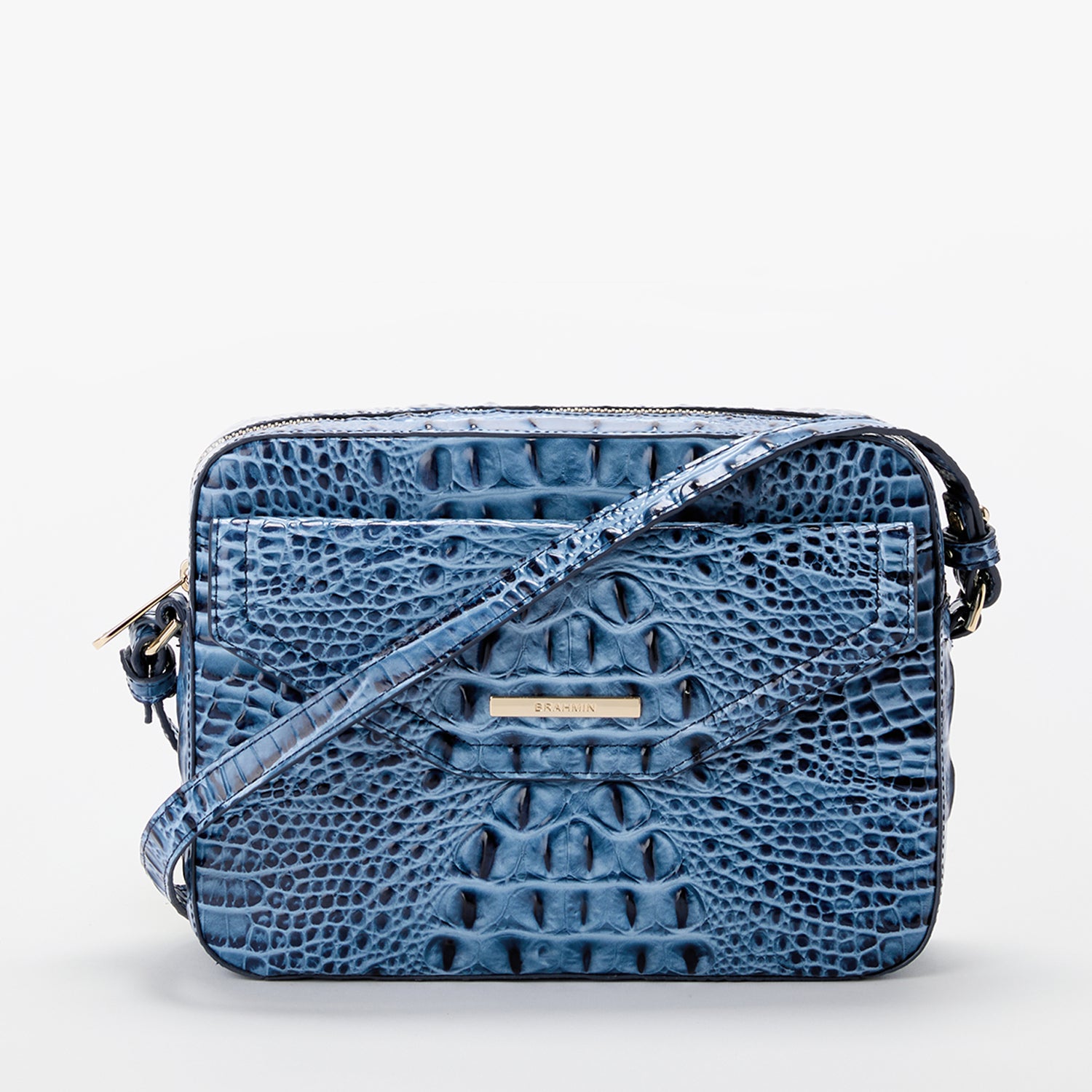 Brahmin Shea Croc Embossed Leather Crossbody Bag Blue Serenade