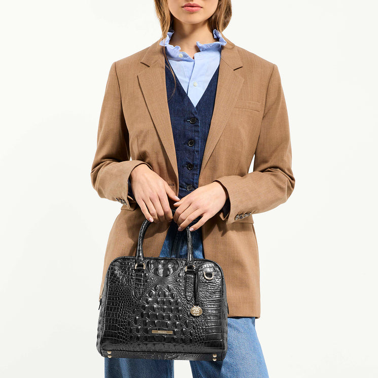 Model Holding Black Alden Road Marissa Satchel Bag