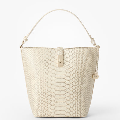 Oyster Grey All Over Snake Shira Bucket Bag Front View 