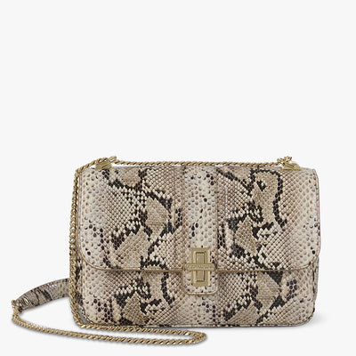 Beige Sandcastle Rosalie Crossbody Front View with Strap 
