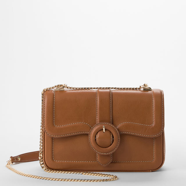 Rosalie Tan Cloverly Crossbody Front View with Strap