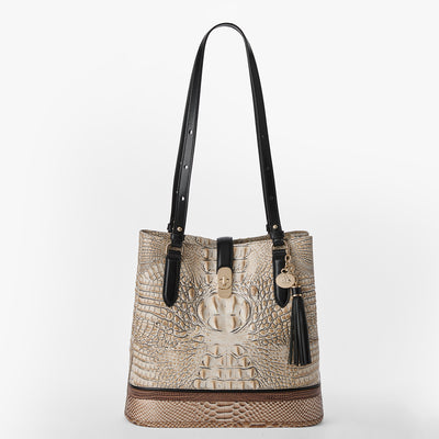 Timeless Taupe Skien Fiora Bucket Bag Front View 