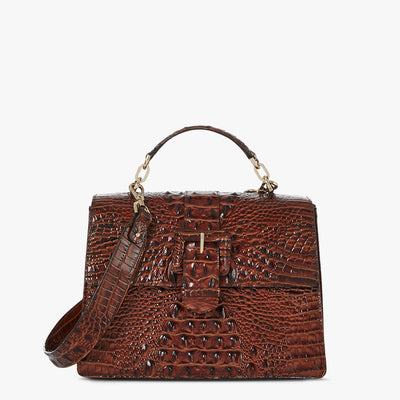 Pecan Melbourne Hallie Satchel Front View with Strap 