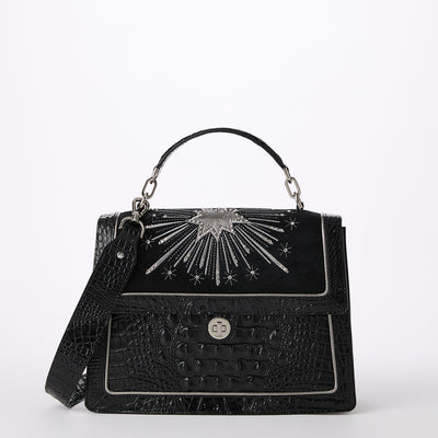 Black Revel Hallie Satchel Front View with Strap 