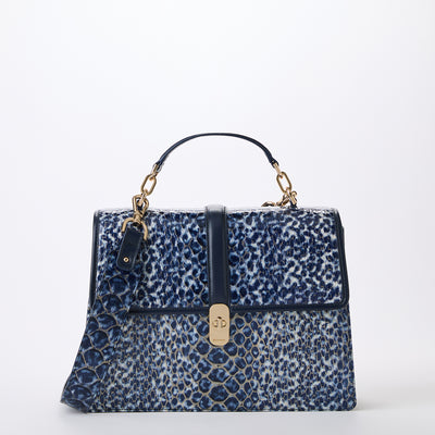 Hallie Navy Meadowport Satchel Front View with Strap